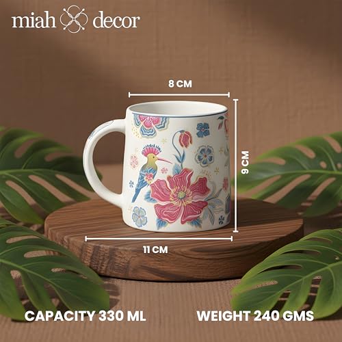 Image of miah decor Ceramic Tea Coffee Cups Set Matte Printed Small Chai Mug Drinkware Microwave Safe for Home & Restaurant-300 ml (MD-746)