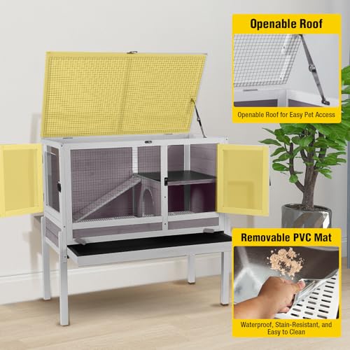 Aivituvin 2-Story Indoor Rabbit Hutch Guinea Pig Cage with Stand, Wooden Bunny Cage Small Animal Cages with Chew-Proof Ramp, Pull-Out Tray & Leakproof PVC Layer (Grey) by Aivituvin - Image 5
