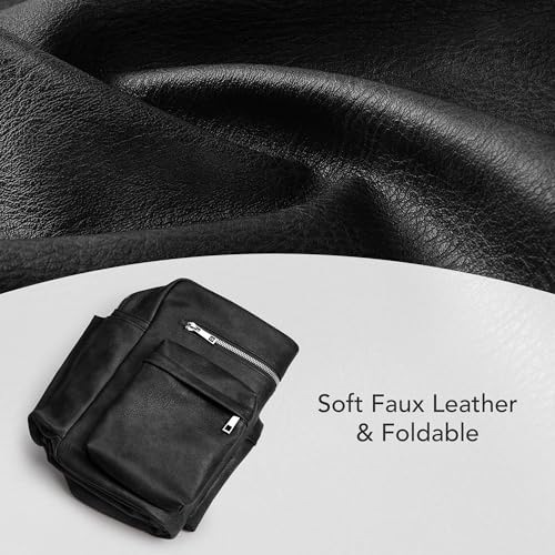 Image of KALIDI Tote Bag Vegan Leather Women Pocket Utility Bag Faux Leather Shoulder Travel Purse Vintage Handbag for Work