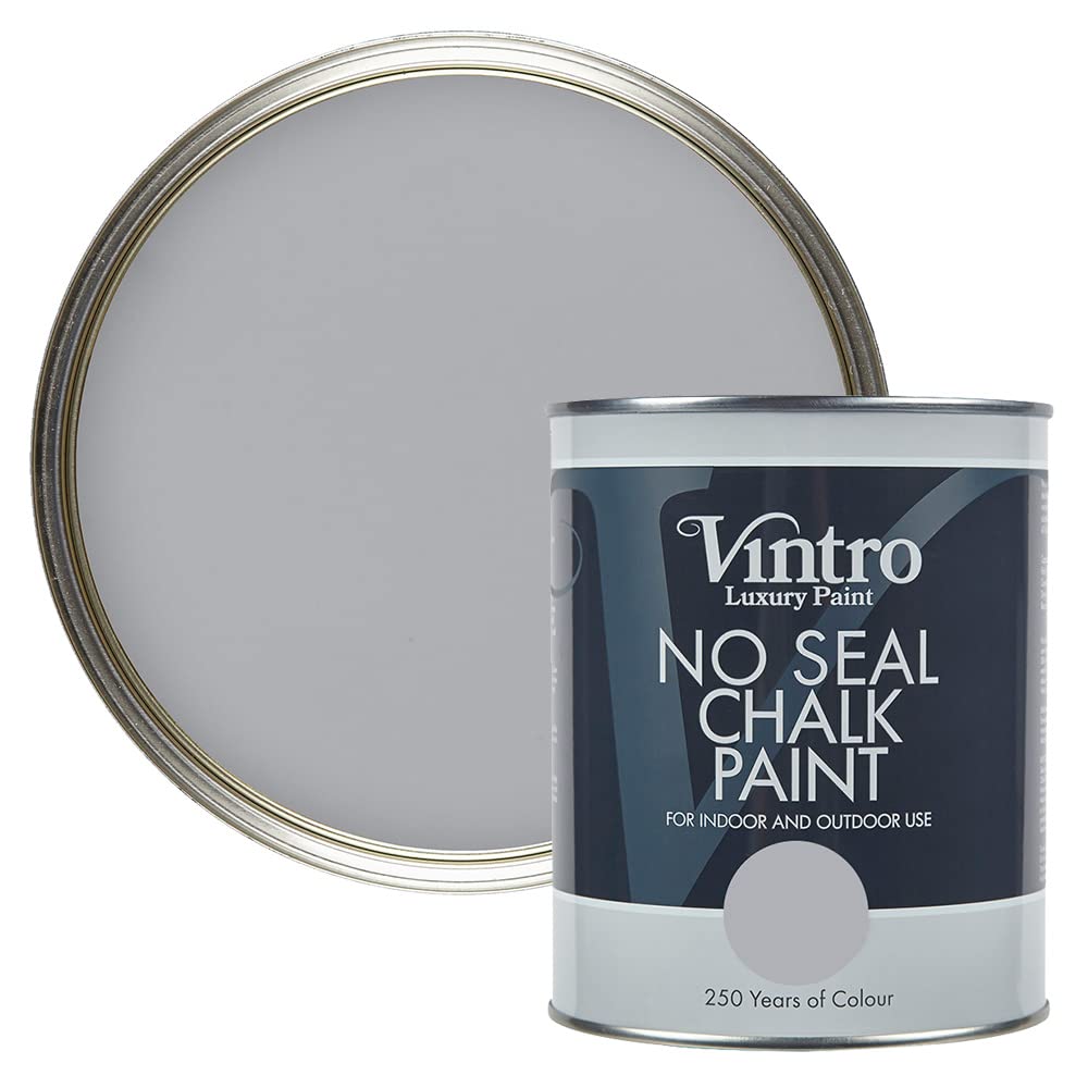 Vintro Paint Lincoln Grey | No Seal Chalk Paint | Mid Grey | Interior & Exterior Use | Furniture | Walls | Wood | Metal | 1 Litre (Lincoln Grey)