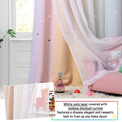 Nicetown Kids Curtains Teen Girl Bedroom Decor, Stars Cut Out Rainbow Stripe Blackout Drapes With Sheer Curtains 63 Inch Length For Living Room/Nursery (2 Panels, 52 Inches Wide, Rainbow) #TOP5