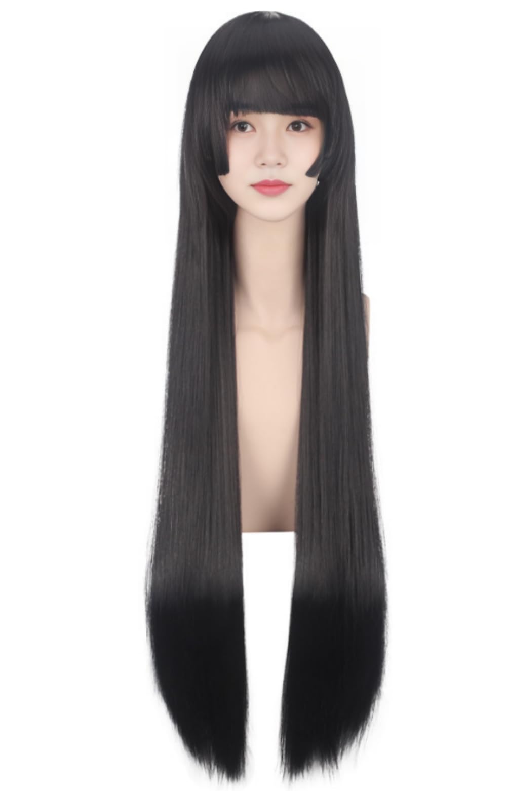 OYSRONG Anime Wig, Women Long 100cm/39.37'' Black Straight Wig, Full Bangs Cosplay Heat Resistant Fibre Wig For Women
