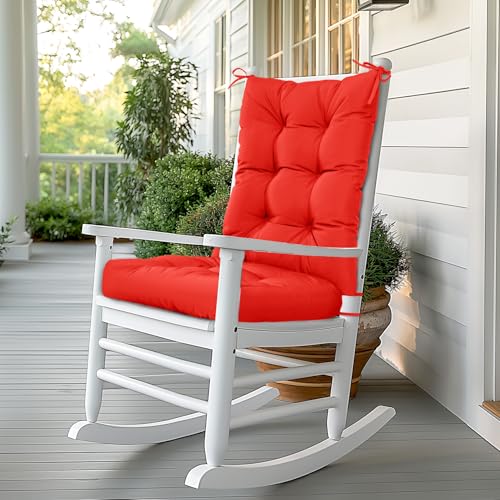 mudilun Rocking Chair Cushion Non-Slip Tufted Indoor/Outdoor Rocking Chair Cushions 80% Water Proof with Straps for Living Room Baby Room Garden High Back Rocking Chair Pads (Red)