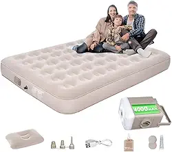 Colchão Inflável Casal com Bomba Elétrica Embutida Bivolt - Com Tecido de Suede Aveludado, Almofadas Infláveis, com Inflação e Deflação Rápidas e Automáticas