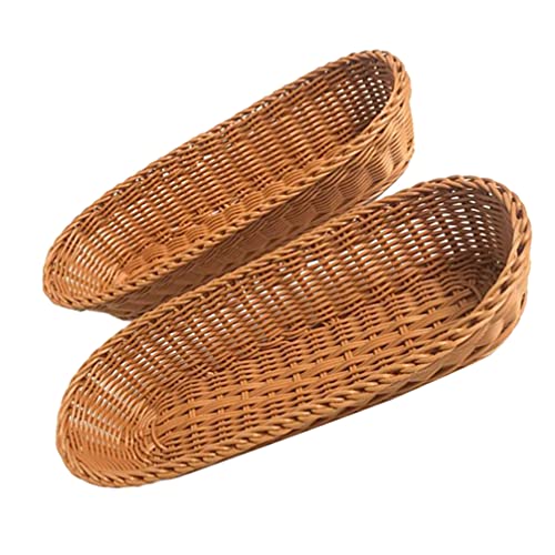 Hemoton Long Oval Rattan Pão Basket: 2 Pcs Tecido Pão de Pão de Pão Natural Alimentos de Vime de Vim