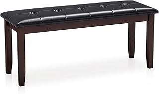 Giantex Dining Room Bench, Traditional Upholstered Table Benches, Hallway PU Leather Bench Entryway Bench, Bedroom Bench for End of Bed, Ottoman Bench (Brown)