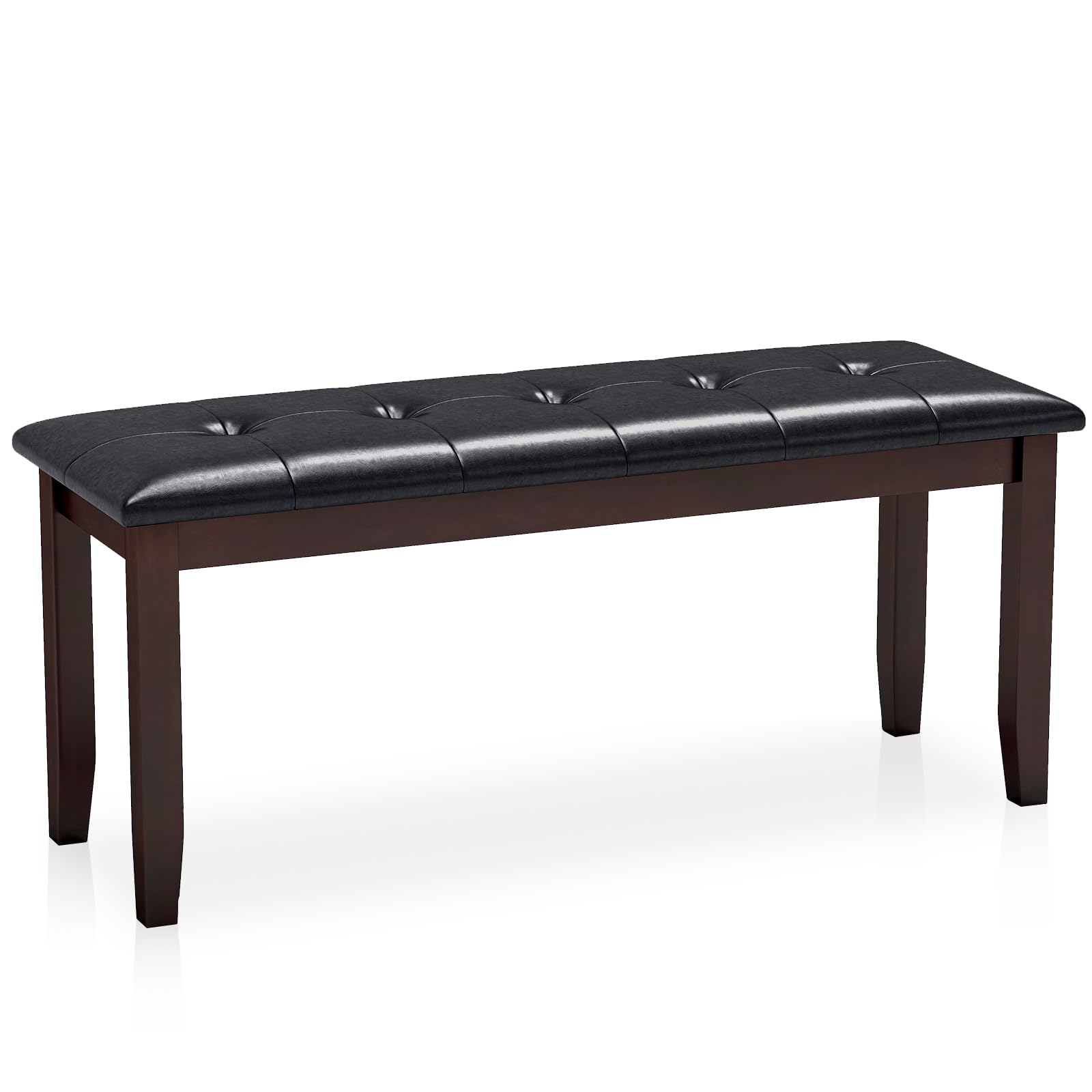 Giantex Dining Room Bench, Traditional Upholstered Table Benches, Hallway PU Leather Bench Entryway Bench, Bedroom Bench for End of Bed, Ottoman Bench (Brown)