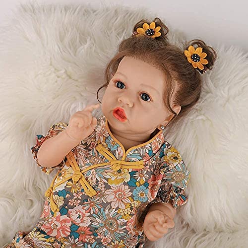 MWKL Lebensechte realistische Badepuppen Nettes Reborn Mädchen Baby 58cm Reborn Puppe Simulationspuppe 22 Zoll… – Bild 4