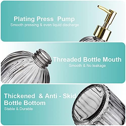 Versatile Glass Soap Dispenser Bottle with Pump, 14 Oz Dripless Pump Bottle, Refillable Liquid Hand Jar Dispenser for Bathroom, Countertop, Kitchen, Laundry Room(1 Pack Grey, 1 Pack Clear )