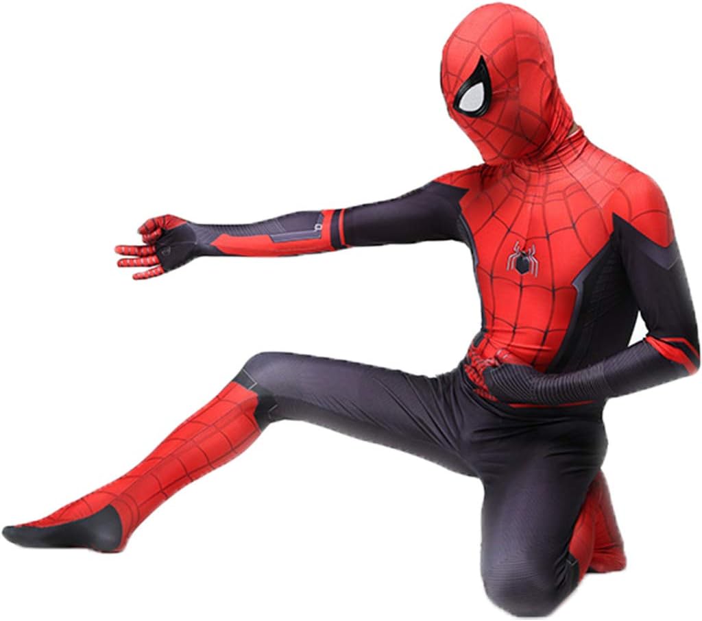 QWEASZER Spider-Man: Far From Home, Unisex Lycra Spandex Zentai Halloween Pretend Party Cosplay Costumes Suit Adult/Kids 3D Style,Spiderman Black Red-170～179cm