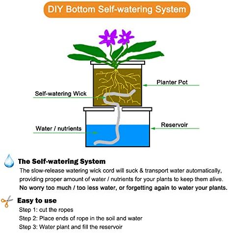 ORIMERC 50 feet 6mm Self Watering Capillary Wick Cord Vacation Plant Sitter DIY Hydroponic Wicking Self-Watering Planter Pot Automatic Water System Device Potted Violet Auto Seedling Waterer Rope