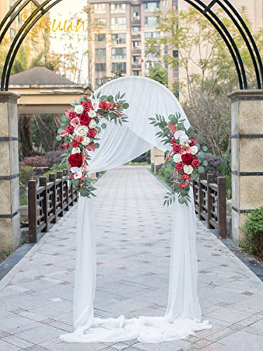 Lisuun Wedding Arch Flowers, Artificial Flowers For Decoration, 2Pcs Flower Swag And 1 Pcs Semi-Sheer Chiffon Table Runner Swag For Light Luxury And Elegance Wedding Ceremony Floral Decor - Pack Of 3 #TOP1