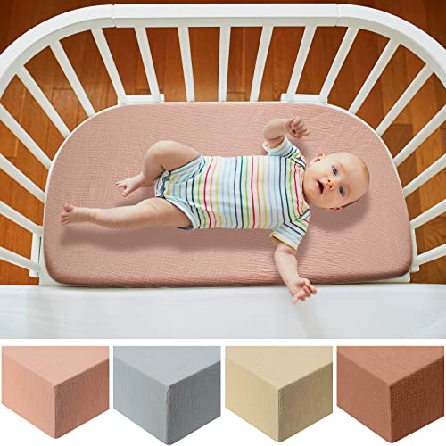 4 Pcs Muslin Fitted Crib Sheet For Boys And Girls 52" X 28" Breathable And Soft Baby Crib Sheet For Standard Crib Mattress Toddler Bed Mattress, 4 Colors #TOP1