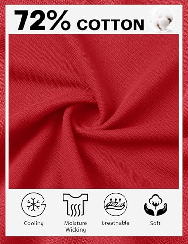 Cotrasen Mens Polo Shirts Short Sleeve Cotton T-Shirt 3 Buttons Casual Stylish Soft Breathable Golf Shirt Tomato Red M — view 5