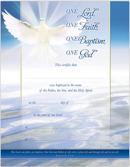 Certificat de baptême One Lord One Faith à encadrer pour le souvenir de l'enfant