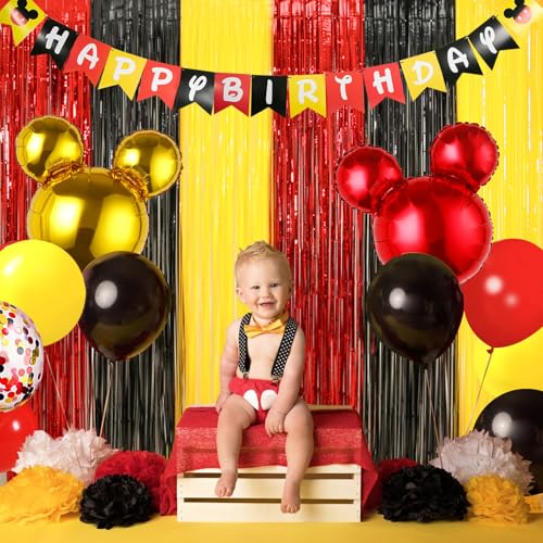 Image of Cartoon Mouse Birthday Decorations with 2Pack Cartoon Mouse Party Streamers, 19pcs Cartoon Mouse Party Balloons & 1pcs Cartoon Mouse Birthday Banner for Cartoon Mouse Party Photo Backdrop Supplies