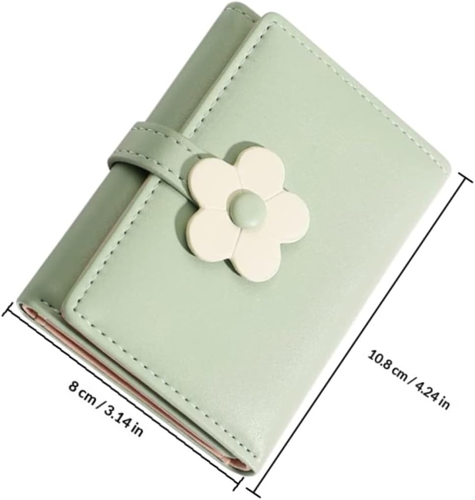 Hemoton Pu Leather Tri-fold Wallet with Flower Pattern, Cute Coin Purse and Card Holder, Compact Change Purse Suitable for Teens and Students, Green