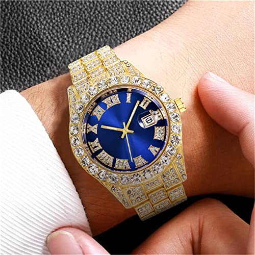 CdyBox 3 Pack Men Hip Hop Watch with Roman Scale Calendar Crystal Rhinestone Watches Stainless Steel Iced-Out Wrist Watch by CdyBox - Used condition - Image 3