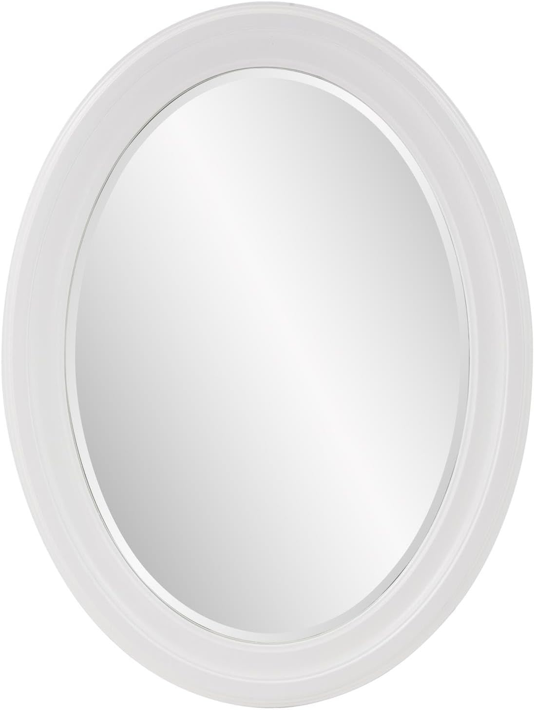 Howard Elliott George Oval Matte White Wall Mirror, Oval Bevelled Hanging Wood Framed Vanity Mirrors for Home Decor, Living Room, Bathroom, Bedroom, or Hallway, 25 x 33 Inch George Mirror 33"L x 25"W Matte White