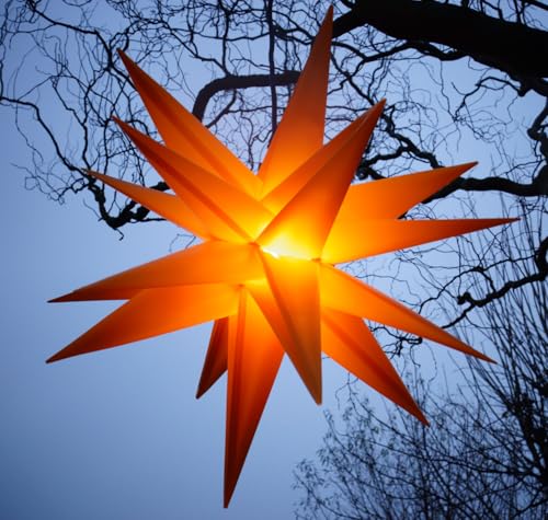 GURU SHOP 3D Außenstern Kaspar, Weihnachtsstern, Faltstern mit 18 Spitzen, 4 m Leitung, LED Leuchtmittel - Ø 55 cm 230V E14 Gelb