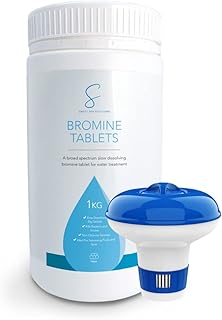 Hot tub Bromine Tablets 1kg with Dispenser - Slow Release Bromine Tablets for Hot Tubs, Spas & Pool Water Treatment