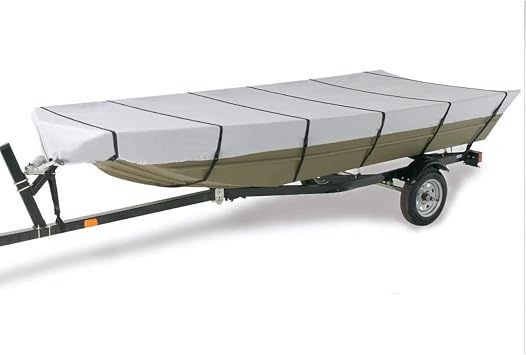 GOODSMANN Jon Boat Cover Waterproof Heavy Duty Marine Grade UV Resistant Trailerable Boat Cover with Adjustable Straps Gray Fits 18ft Length Beam Width to 75 for Jon Boat