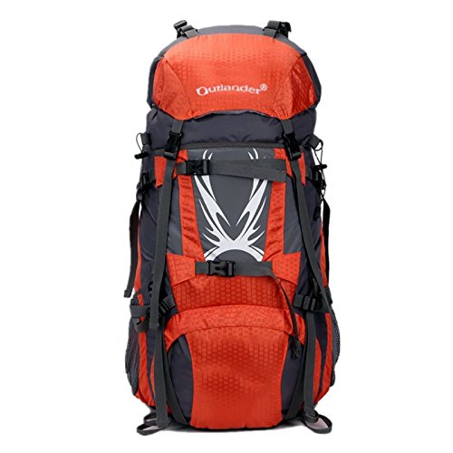 UNISTRENGH 60+10L Internal Frame Mountaineering Camping Hiking Backpack with Rain Cover (Orange)