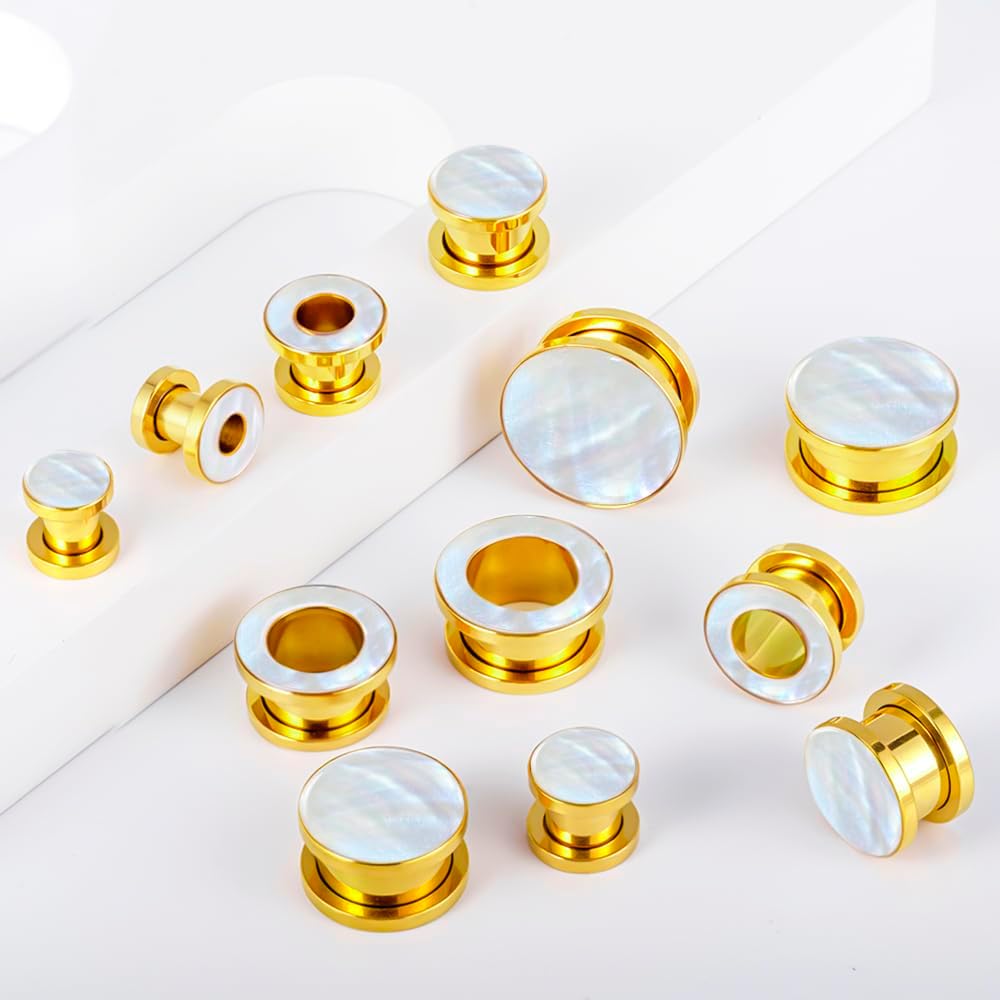 DOEARKO 2 Pairs Conch Shell Ear Gauges Tunnels and Plugs 316L Stainless Steel Hypoallergenic Earrings Ears Expander Body Jewelry