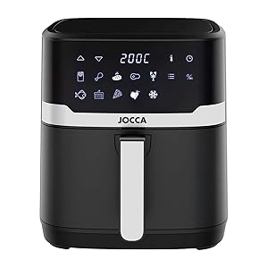 JOCCA - Freidora de Aire Digital 6,5L | Airfryer con Pantalla LED Táctil, 9 Programas Automáticos, Rejilla Antiadherente, Función Descongelar y Apagado Automático