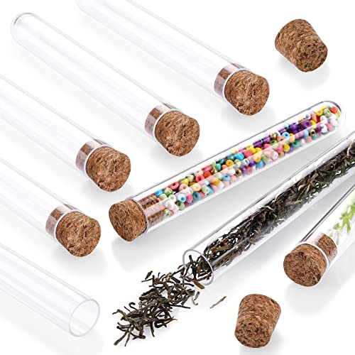8 Pièces Tubes à Essai avec Couvercles 10 ml Tubes à Essai en Plastique avec Bouchons en Liège 3,94 x 0,59 Pouces Tubes à Essai de Stockage d'Étanchéité Transparents Petit Tube en Plastique