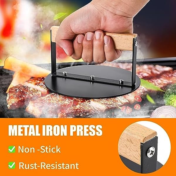 bodkar Smash Burger Press 6 tum, rund hamburgare smasher grillpress för stekbord bacon press köttbiffpress med trähandtag