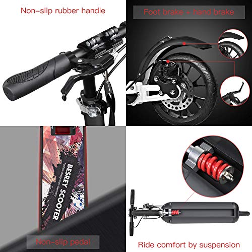 image for besrey Kick Scooter for Adults/Teens with Hand Brake 220 lbs Max Load,
