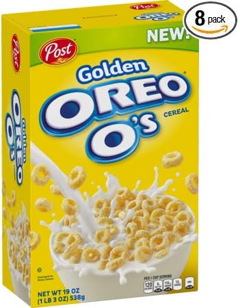 Post Golden Oreo O's Breakfast Cereal, Oreo Cookie, 19 Oz - 8 Pack