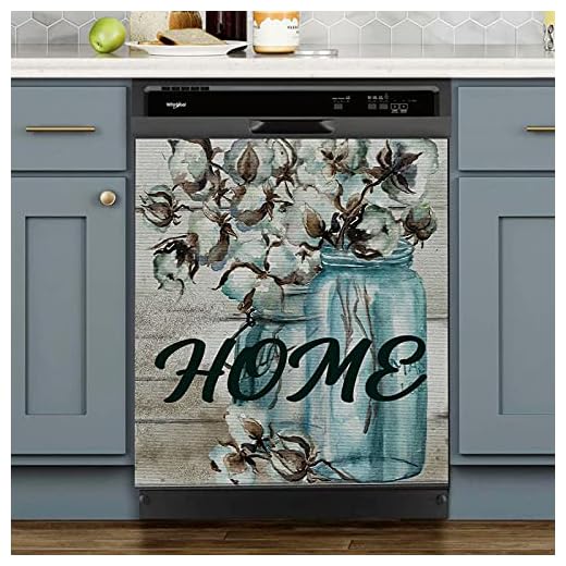 Dishwasher Magnet Cover,Pastoral Style Dishwasher Magnet Cover,Home Kitchen Decoration,Rustic Idyllic Style Sticker Decorative Refrigerator,Vase Flower Magnetic Decals Sheet 23 W x 26 H Inch
