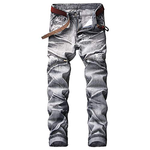 AITITIA Men's Jeans, Biker Zipper, Deco, Washed, Straight Fit, gray, 20