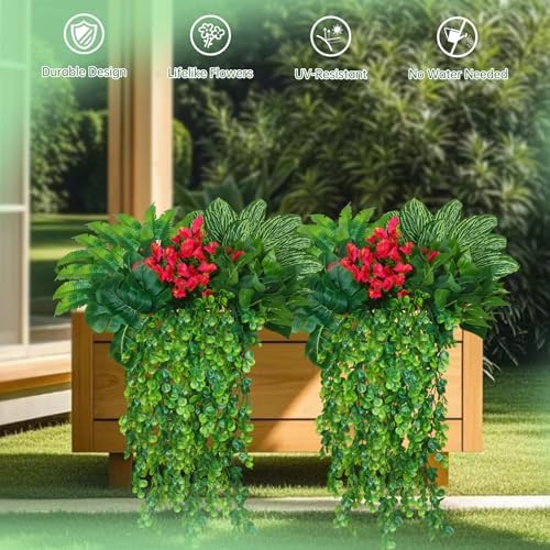 Artificial Greenery Plants Outdoor Fake Ivy Plants Hanging Faux Boston Ferns Stems UV Resistant,10Bundles Faux Shrubs Mixed Artificial Flowers Grass for Outdoor Planter Window Box Bedroom Porch — view 2