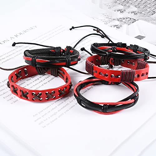 Eif Dock Handmade Woven Men Red Leather Bracelets Women Vintage Bangle Male Passionate Punk Jewelry Accessories #TOP3