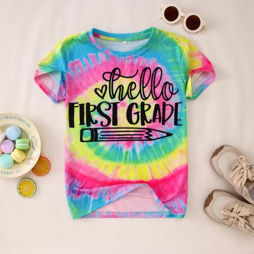 Image of KEKEMI Kid Girls First Day of School Shirt Hello Kindergarten First /Second /Third Grade Tshirt Back to School Tees Tops 4-10Y