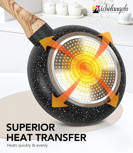 Image of Michelangelo 30CM Frying Pan Non Stick, Frying Pan with Bakelite Handle, Frying Pan Induction Base with Stone-Derived Coating, Frying Pan with Lid, Black