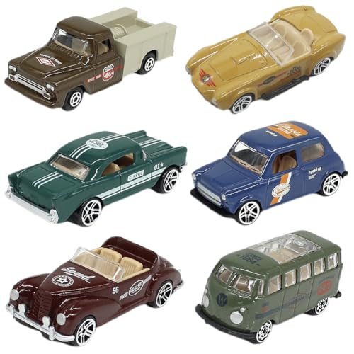SZJFYMQ Modelo Coche Mini Vintage, Coche de Juguete en Miniatura, para Niños a Partir de 3 Años, Modelo y Color Aleatorio, 6 Unidad de 8 cm