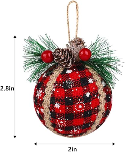 Iceyyyy 6Pcs Christmas Plaid Ball Ornaments - 2 Inch Black & Red Buffalo Plaid Fabric Ball Ornaments With Pine Cones And Greenery thumb #1
