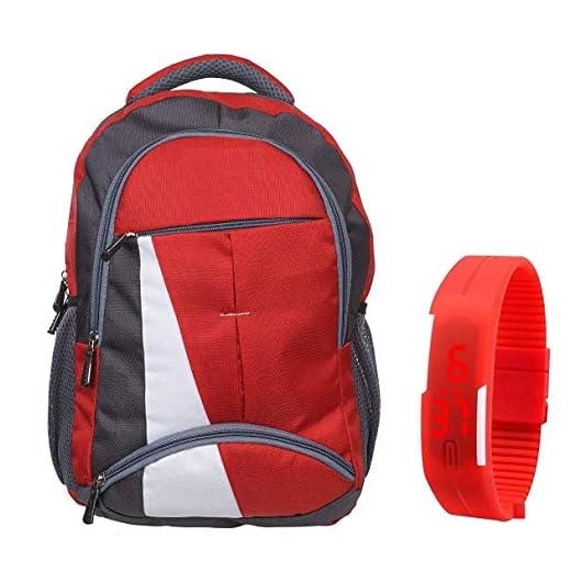 BLUTECH Canvas Red Waterproof,Laptop College School Bag for Boys+ Free RED LED