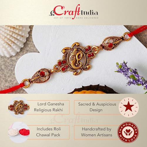 Image of eCraftIndia Floral Diamond Rakhi with Roli Chawal Pack | Rakhi for Brother Bhaiya Bhai
