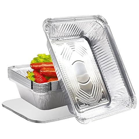 RUIXUE Foil Trays with Lids,Aluminium Foil Trays with Lids 10 Pieces,Tin Foil Containers with Lids,Foil Dishes Perfect for Baking,Roasting,Cooking,Small Containers. (31*21*5) Cover