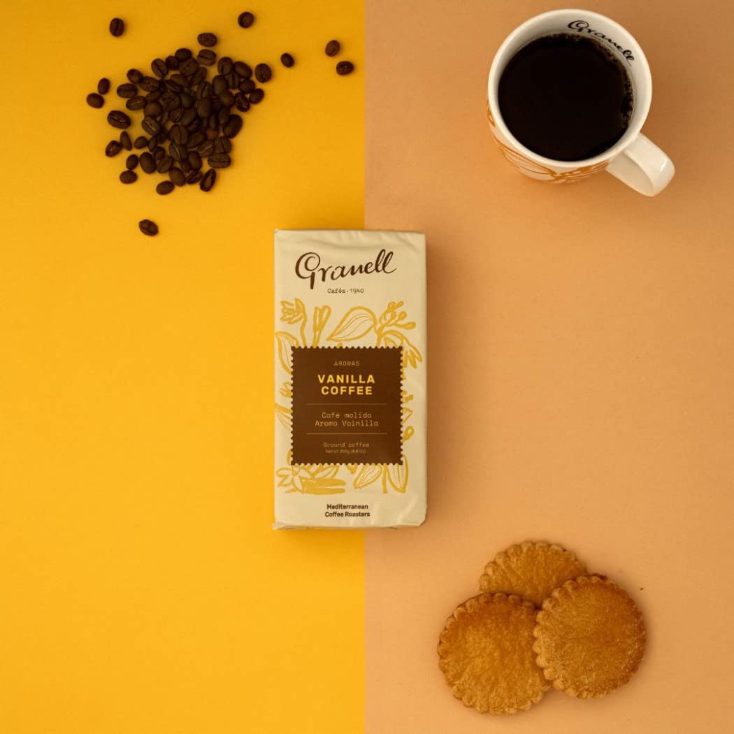 Granell Cafes-1940 Granell - Pack Dégustation Arômes | Café Moulu 100% Arabica avec une Legère Touche de Vanille, Cannelle, Chocolat ou Noisette | 4 Paquets X 250 Gr