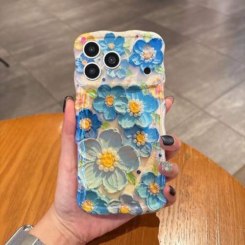 Coque iPhone 15 Pro fleur bleue résolvant les problèmes de glisse et rayures