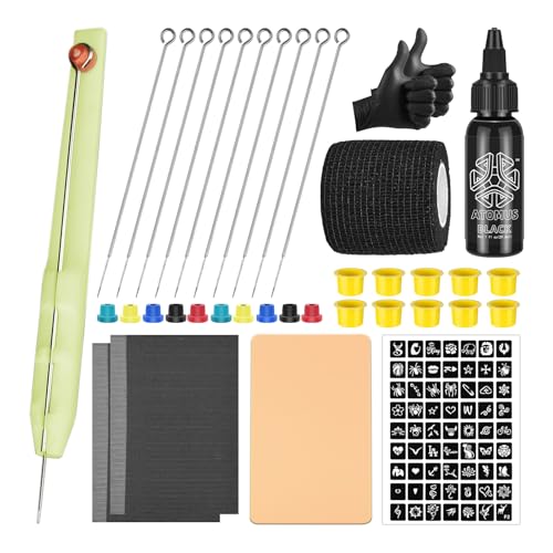 Tattoo Hand Poke Stick Kit - UAKERLED Manual Tattoo Hand Poke Tool DIY Set Tattoos Ink Practice Skin...