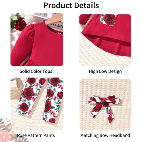 Image of Toddler Girls Long Sleeve Hi-Lo Tops Pant Outfit Fall Winter Clothes with Headband