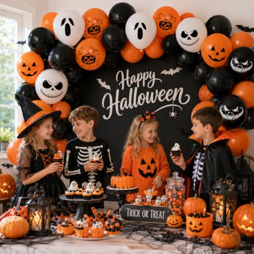 Image of Halloween Party Balloons 12Inch Black Orange Ghost Spooky Balloon