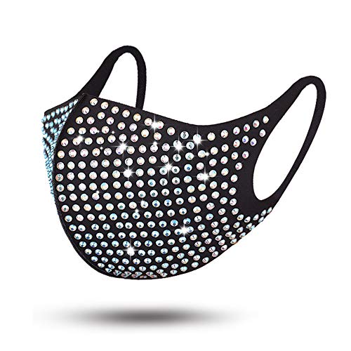 LOVINSHOW Sparkly Rhinestone Mask Crystal Masquerade Mask Halloween Party Mask Jewelry for Women (Rhinestone White)